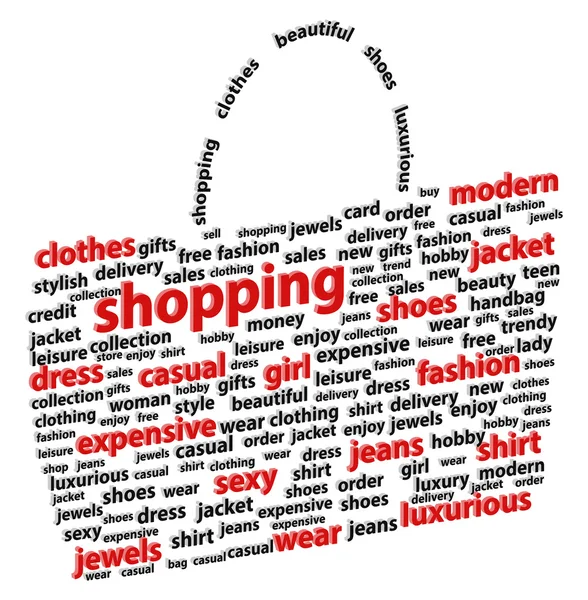 Shopping bag 3D Astratto Word Cloud — Vettoriale Stock