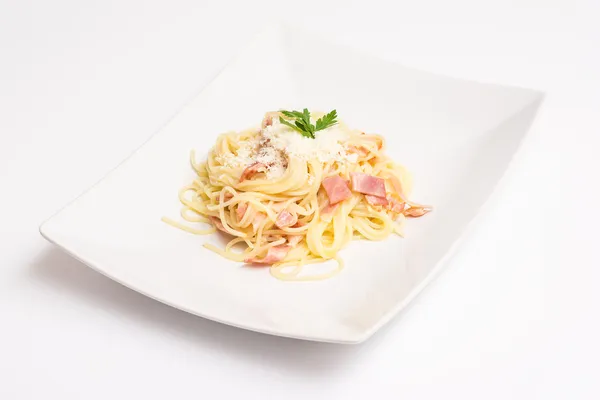 Spaghete Carbonara Placă — Fotografie, imagine de stoc