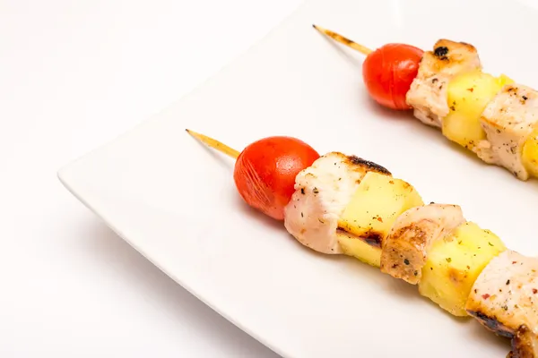 Exotic Chicken Skewers On Plate — Stock Photo, Image
