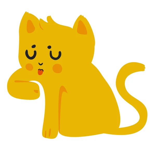 Yellow Cat Licking Paw — Stock Vector