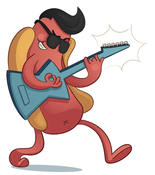 Crazy Hot Dog Playing Electric Guitar — Stock Vector