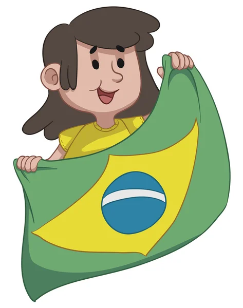 Dziewczyna trzyma flagę brazylijski — Wektor stockowy
