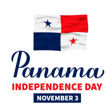 Panama Bağımsızlık Günü, bayrak taşıyan el yazısı. Ulusal bayram 3 Kasım 'da kutlandı. Tipografi posteri, afiş, tebrik kartı, el ilanı vs. için vektör şablonu