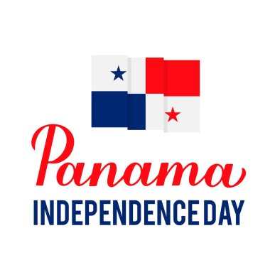 Panama Bağımsızlık Günü, bayrak taşıyan el yazısı. Ulusal bayram Kasım ayında kutlandı. Tipografi posteri, afiş, tebrik kartı, el ilanı vs. için vektör şablonu.