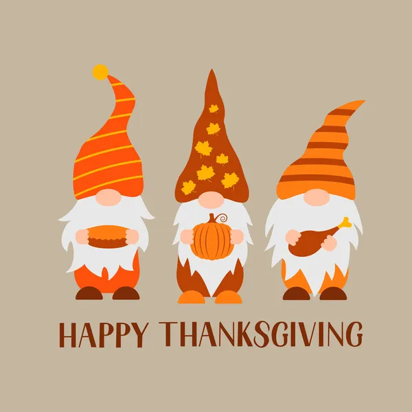 Thanksgiving kabouters. Gelukkige Thanksgiving belettering. Leuke stripfiguren. Vector sjabloon voor banner, poster, wenskaart, t-shirt, etc — Stockvector