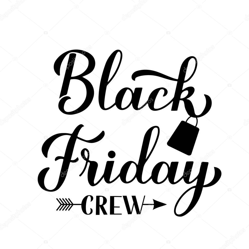 Black Friday Crew calligraphy hand lettering. Funny shopping quote. Vector template for logo design, advertising poster, banner, flyer, t-shirt, etc.