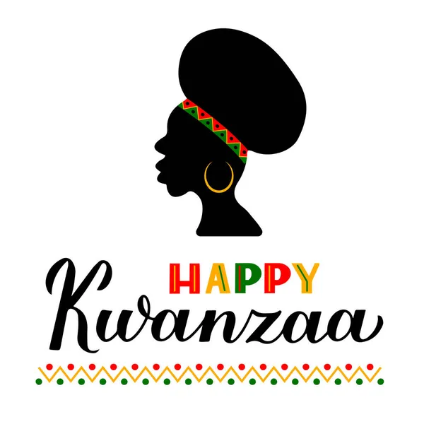 Happy Kwanzaa Caligrafia Mão Letras Isoladas Branco Férias Afro Americanas — Vetor de Stock
