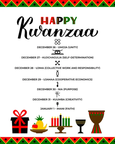 Сім Принципів Кванзи Африканські Американські Канікули Векторний Шаблон Типографічного Плаката — стоковий вектор
