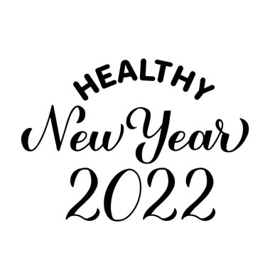 Sağlıklı yeni yıl 2022 yazı tahtası beyaza izole edilmiş. Komik bir salgın söz. Tatil tipografi posteri. Pankart, tebrik kartı, tişört, etiket vs. için vektör şablonu.