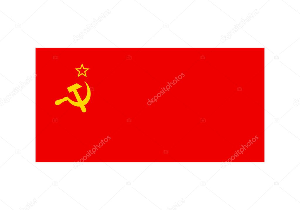 Flag of USSR. Soviet Union symbol. Isolated on white. Star, hammer and sickle.  Vector template for banner, poster, flyer, etc. 
