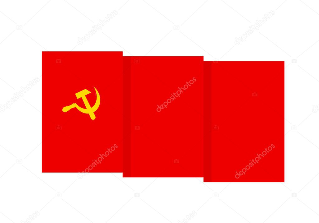 Flag of USSR. Soviet Union symbol. Isolated on white. Star, hammer and sickle.  Vector template for poster, banner, flyer, etc. 