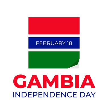 Gambiya Bağımsızlık Günü tipografi posteri. Ulusal bayram 18 Şubat 'ta kutlandı. Pankart, tebrik kartı, el ilanı vs. için vektör şablonu