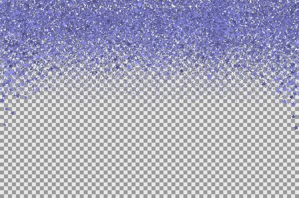 Çok Peri sınırındaki konfeti şeffaf bir arkaplanda izole edilmiş. 2022 'nin moda rengi. Mor parıltı dokusu etkisi. Parıldayan noktalar ve yıldızlar. Parlak toz vektörü arkaplanı