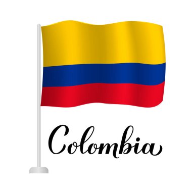 Colombia lettering with national flag isolated on white background. Vector template for typography poster, postcard, banner, flyer, sticker, t-shirt, etc.