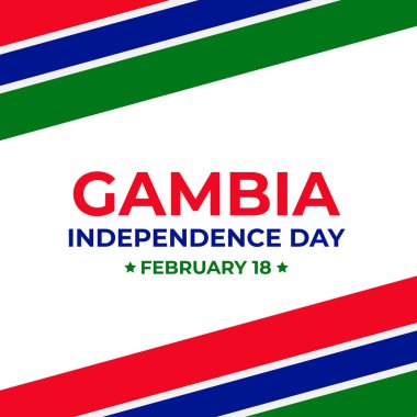 Gambiya Bağımsızlık Günü afişi. Ulusal bayram 18 Şubat 'ta kutlandı. Tipografi posteri, tebrik kartı, broşür vs. için vektör şablonu.