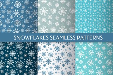 Altı kar tanesinden oluşan kusursuz bir desen. Noel ya da kış vektör geçmişi. Paket kağıdı, kumaş, duvar kağıdı vs. için şablonu düzenlemek kolay