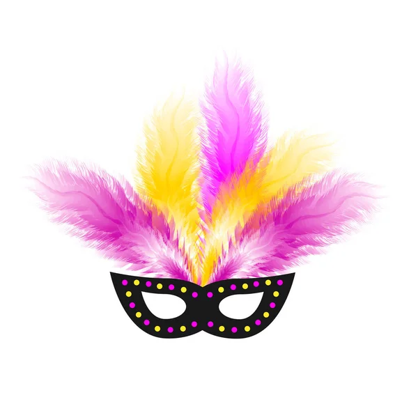 Máscara de carnaval con plumas de colores aisladas sobre fondo blanco. Fiesta de disfraces. Ilustración vectorial. — Vector de stock