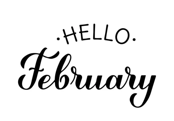 Hola Febrero caligrafía letras a mano. Cita inspiradora de invierno. Plantilla vectorial para póster de tipografía, banner, volante, pegatina, camiseta, etc. — Vector de stock