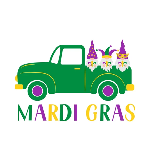 Camion Rétro Mardi Gras Avec Des Gnomes Mignons Fat Tuesday Vecteur En Vente