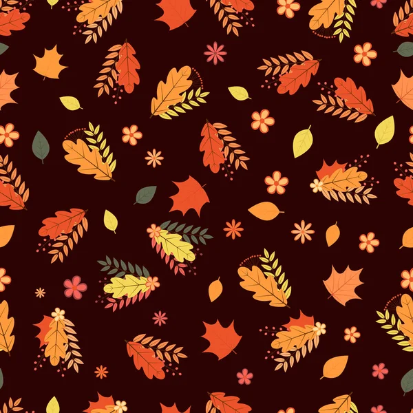 Fall Seamless Pattern Colorful Leaves Flowers Berries Autumn Vector Background — Stock Vector