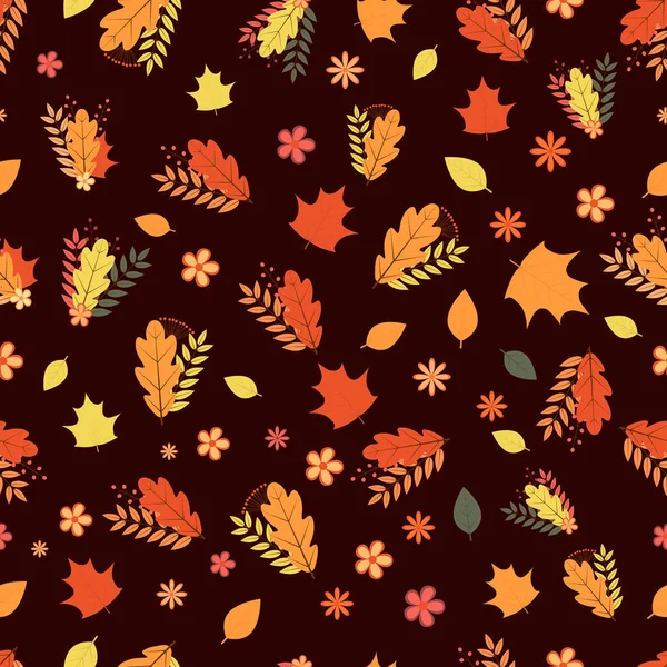 Fall Seamless Pattern Colorful Leaves Flowers Berries Autumn Vector Background — Stock Vector
