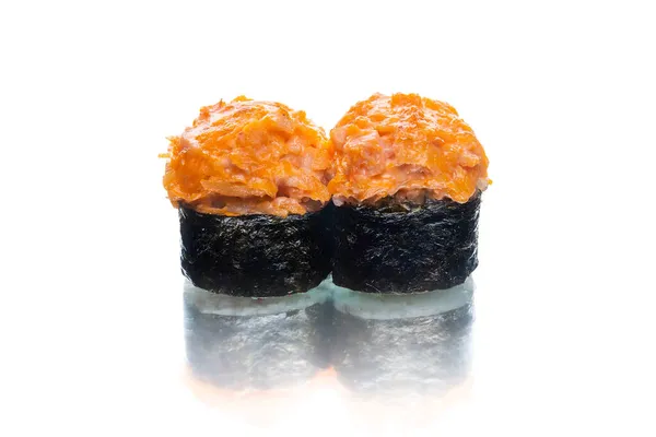 Zwei Stücke Japanische Sake Maki Sushi Rolle Mit Nori Algen — Stockfoto
