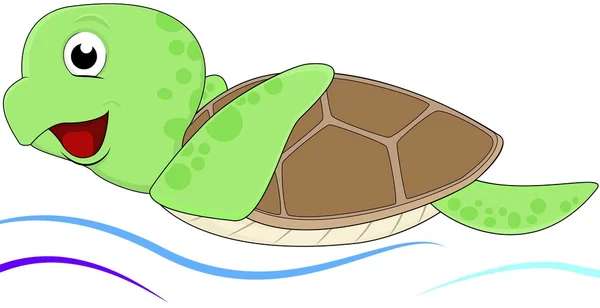 Tortuga con olas de agua — Vector de stock