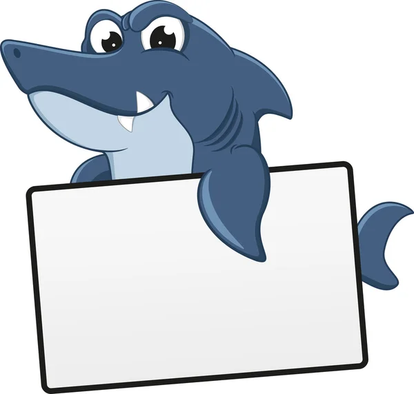 Funny Shark Cartoon With Blank Sign — Stock Vector