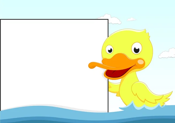 Pato pequeño Nadando con el signo en blanco — Archivo Imágenes Vectoriales