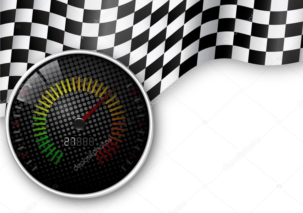 Speed Meter and Checkered Flag Background
