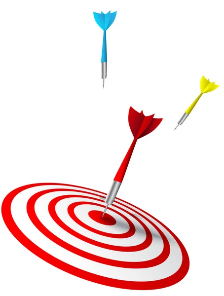 Colorful darts hitting a target — Stock Vector