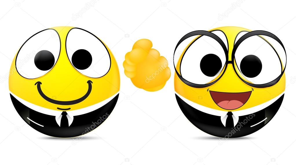 Two emoticons shaking hands . business concept