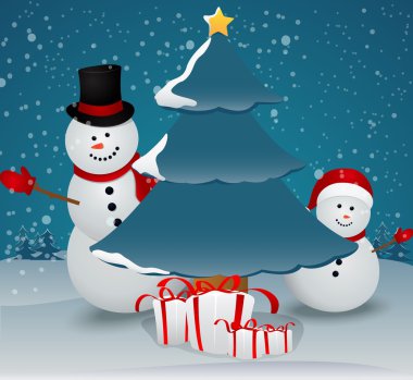kardan adam aile ile Noel tebrik kartı