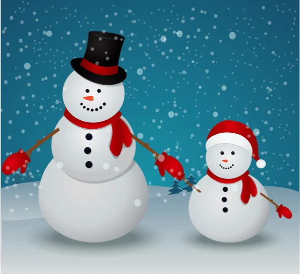 Cartão de felicitações de Natal com família boneco de neve — Vetor de Stock