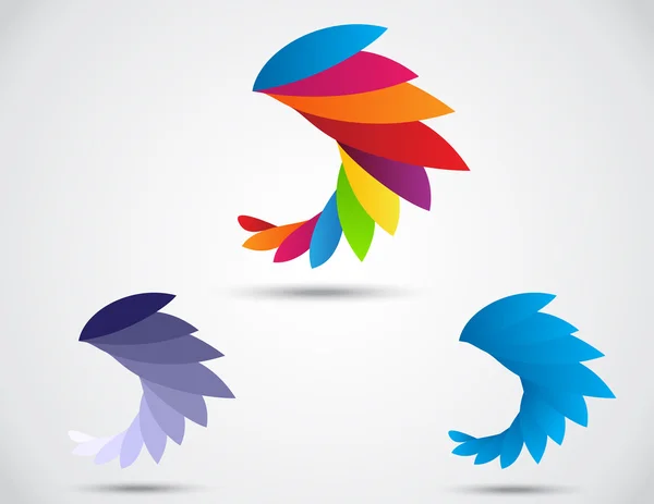 Simbolo astratto multicolore. uccello icona astratta sulla foglia — Vettoriale Stock