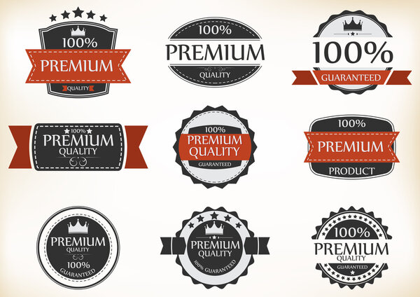 Premium Quality and Guarantee Labels with retro vintage