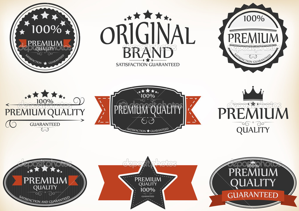 Premium Quality and Guarantee Labels with retro vintage