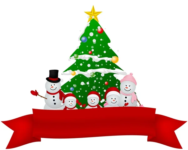 Рождественская открытка со снеговиком и семьей — стоковый вектор