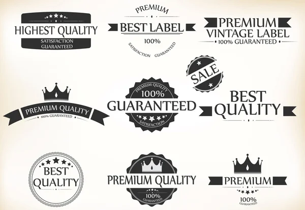 Étiquettes Premium Qualité et Garantie avec vintage rétro — Image vectorielle