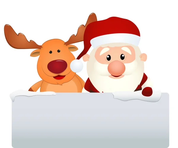 Santa claus s sobů a sněhulák v zimní krajině — Stockový vektor