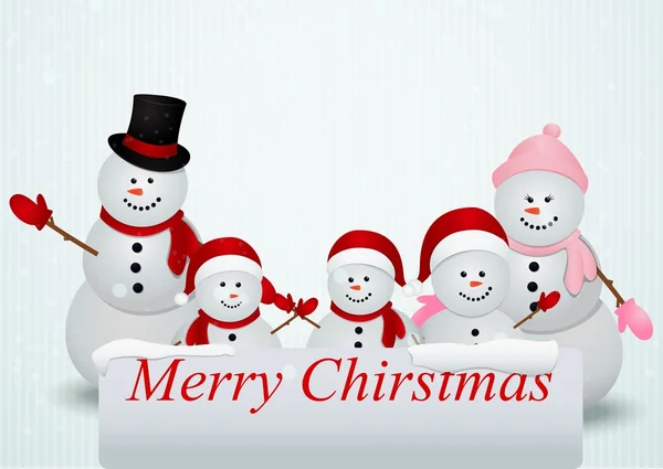 Cartão de Natal com boneco de neve e família — Vetor de Stock