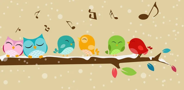 Pájaros cantando en la rama — Vector de stock