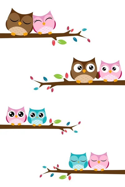 Owl family on the branch at winter banner — Stock Vector