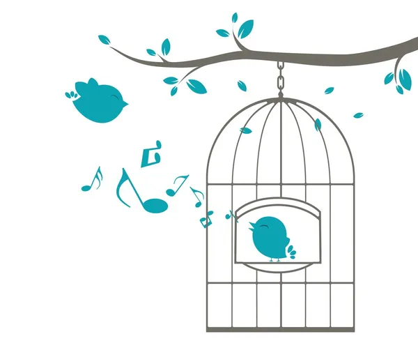 Aves de amor en la jaula — Vector de stock