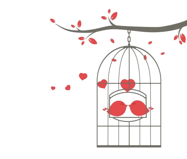 Amore uccelli sulla gabbia — Vettoriale Stock