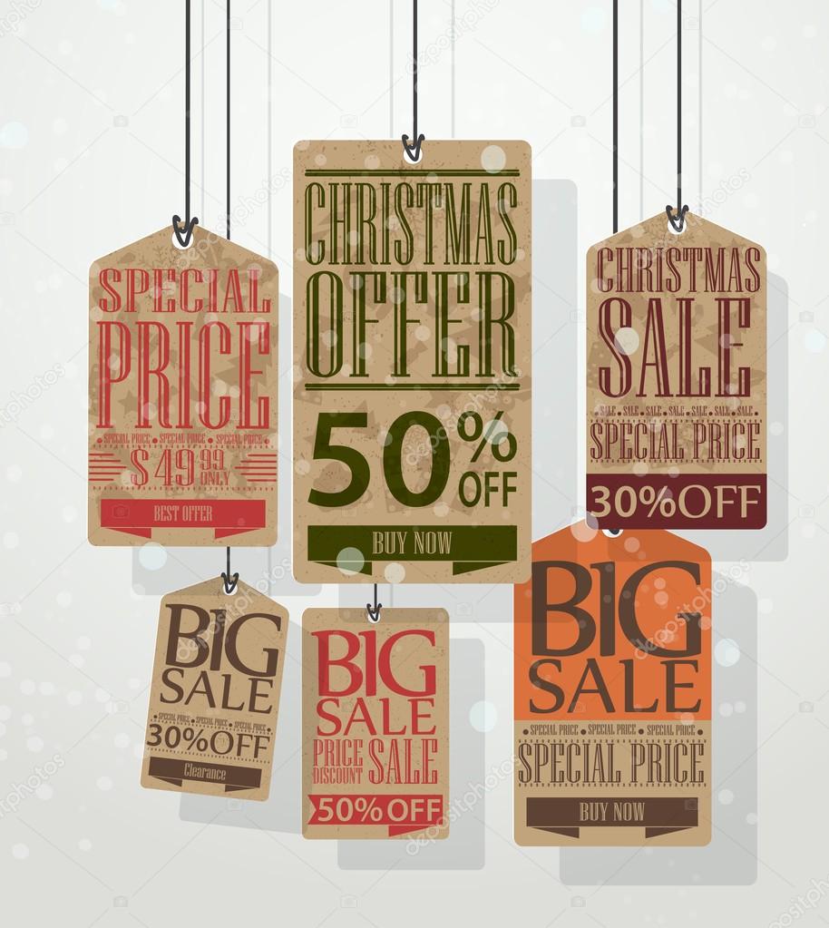 Christmas sale tags. Vintage style tags and labels