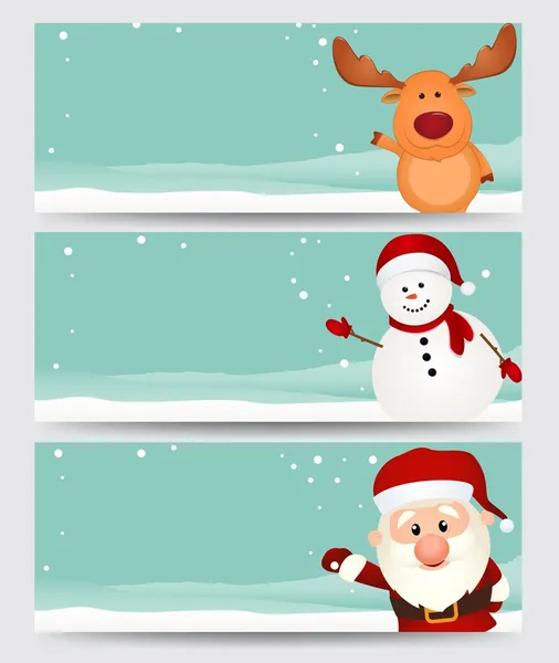 Noel afiş kümesi. Santa, Ren geyiği ve kardan adam ile