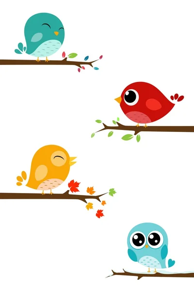 Aves sentadas en ramas — Vector de stock