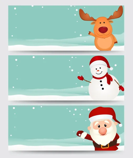 Set di striscioni natalizi. con Babbo Natale, renna e pupazzo di neve Vettoriali Stock Royalty Free