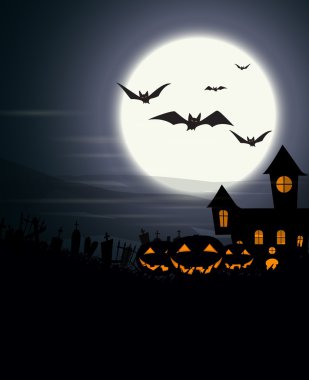Dolunay ve korkunç kabaklar Halloween arka plan